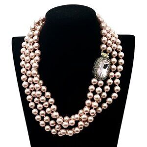 Heidi Daus Pink Crystal Faux Pearl Bronze 34 Inch Multi Strand Necklace